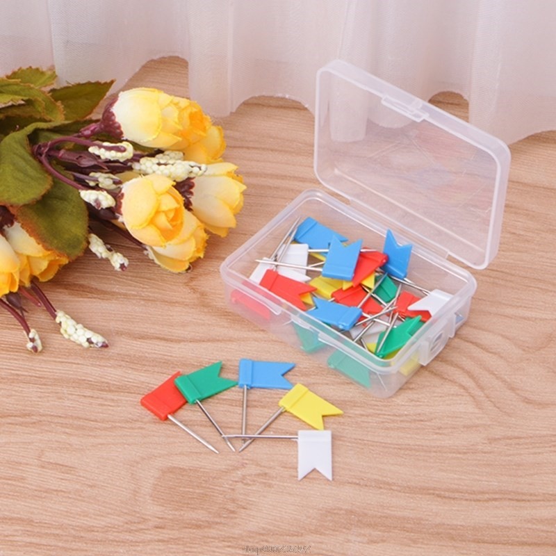 30PCS Flag Marker Shape Map Pins Cork Notice Board Push Pin