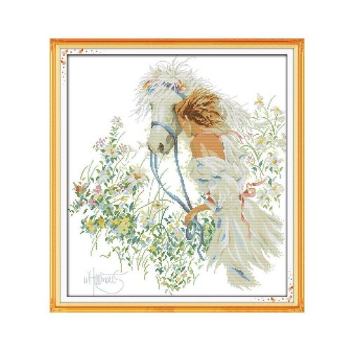 Horse And Girl DIY Handmade Needlework Counted 14CT Printed