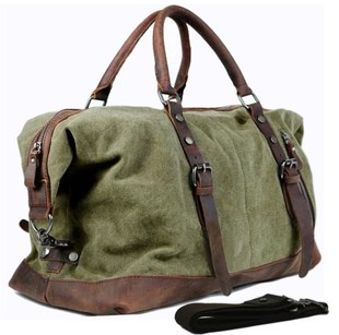 Vintage military Canvas Leather men travel bags Carry on Lug