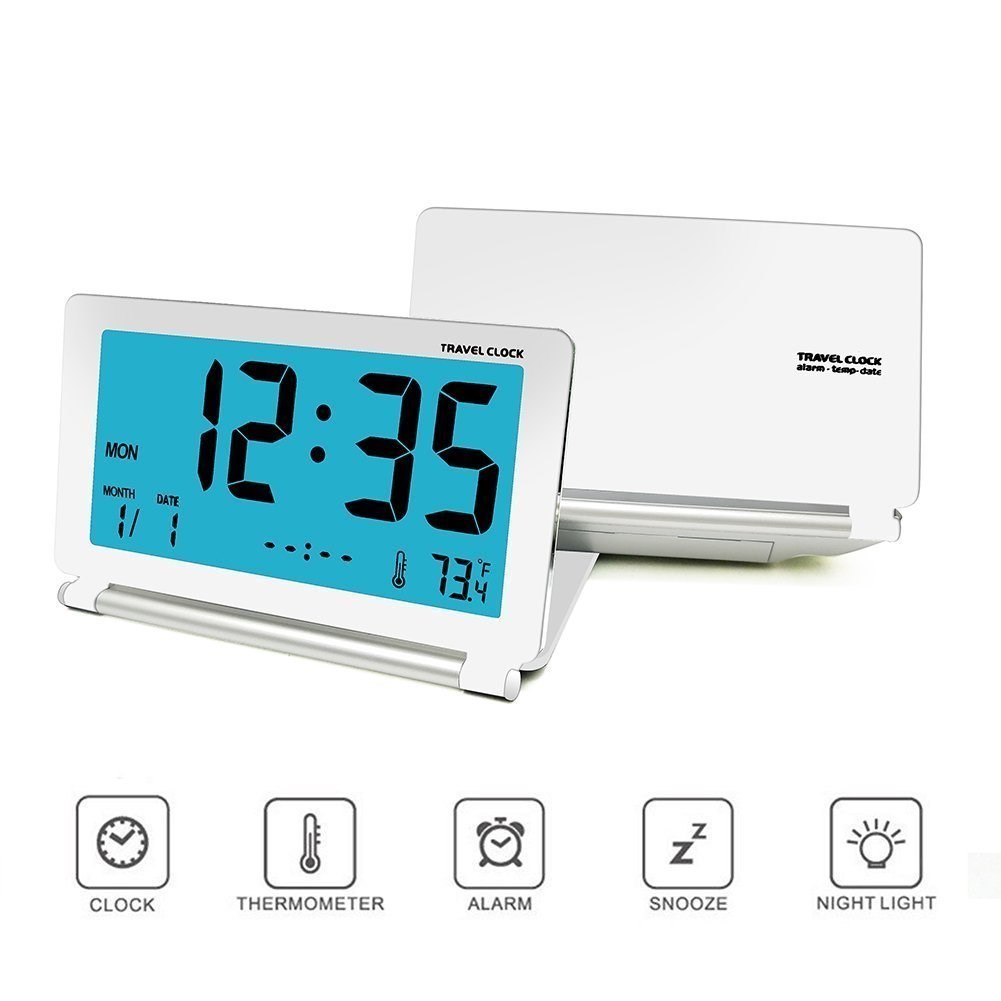 Travel Alarm Clock LCD Mini Digital Desk Folding Electronic