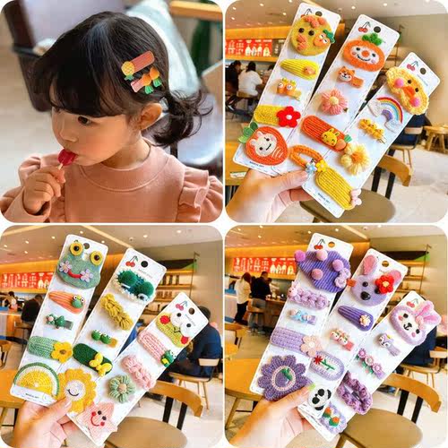 5 Pcs/Set Children Cute Colors Knit Cartoon Fruit Bow Flower