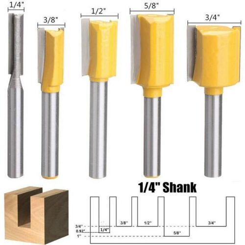 5Pc Straight Milling Cutter Router Bits Set 1/4 Inch Shank T