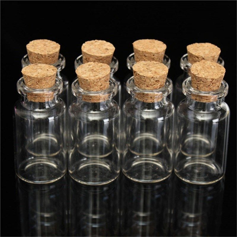 10pcs 12ml  Mini Small Glass Bottles with Clear Cork Stopper