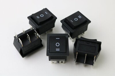 Rectangular Latching Rocker Switch 3 Position  ON-OFF-ON 6 P