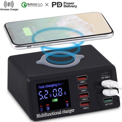 100W Multi USB Fast Charger Wireless For IPhone 12 11 Pro X