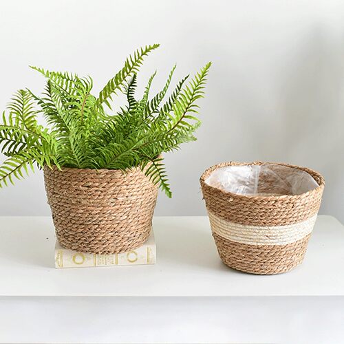 3PCS Bamboo Storage Baskets Foldable Laundry Straw Patchwork