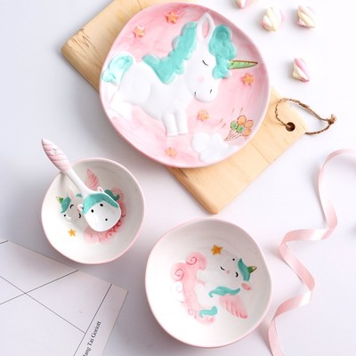 4pcs/set Cartoon Animal Dinnerware Ceramic Dinner Plates Ric