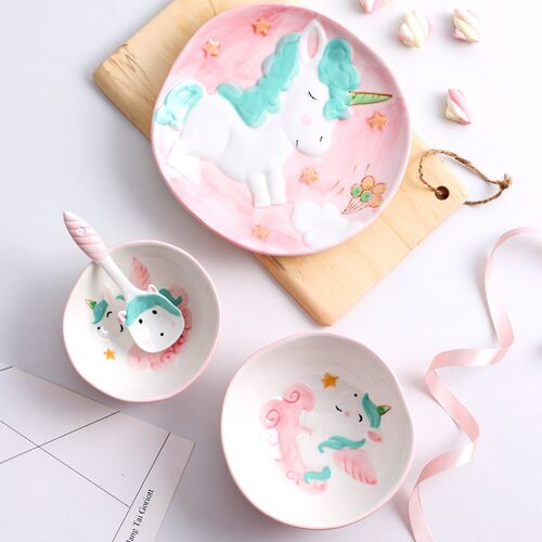 4pcs/set Cartoon Animal Dinnerware Ceramic Dinner Plates Ric