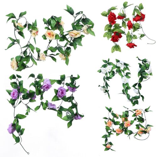 5 Colors 240cm Fake Silk Roses Ivy Vine Artificial Flowers w