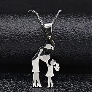 Mom Daughter Stainless Steel Chain Necklace Silver Color Nec