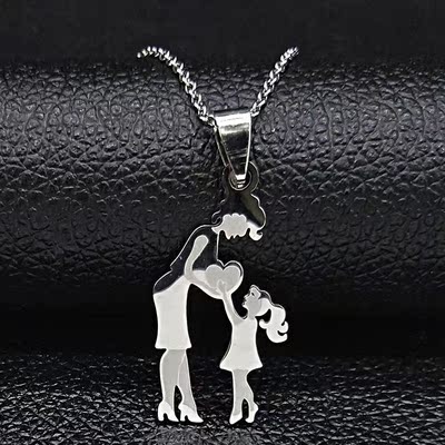 Mom Daughter Stainless Steel Chain Necklace Silver Color Nec