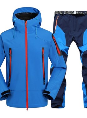 2pc Mens Waterproof Hiking suits Softshell Fleece Jackets an