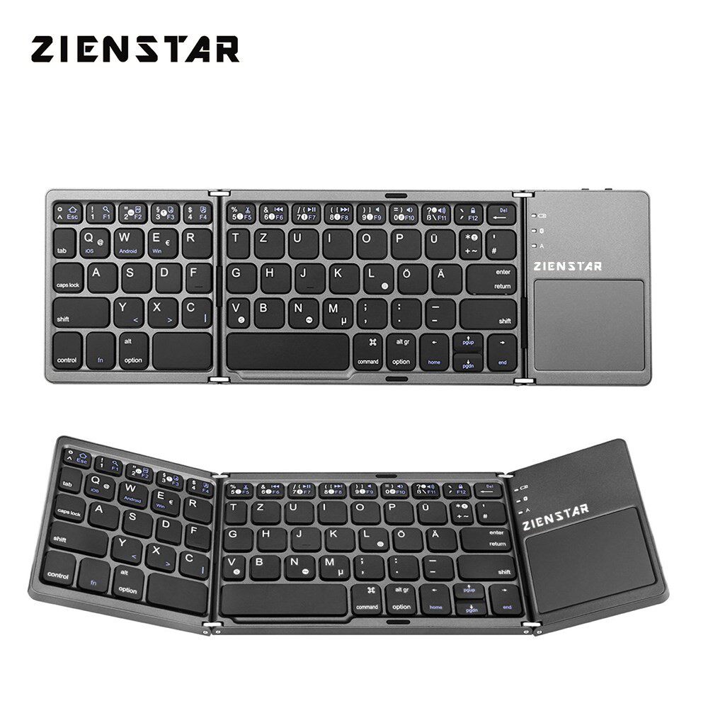 Zienstar German Letter Tri Folding Wireless Bluetooth Keybo