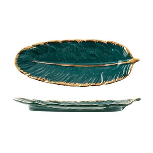 Gold Plating Ceramic Plate Set Fashion Feather Design Jewelr
