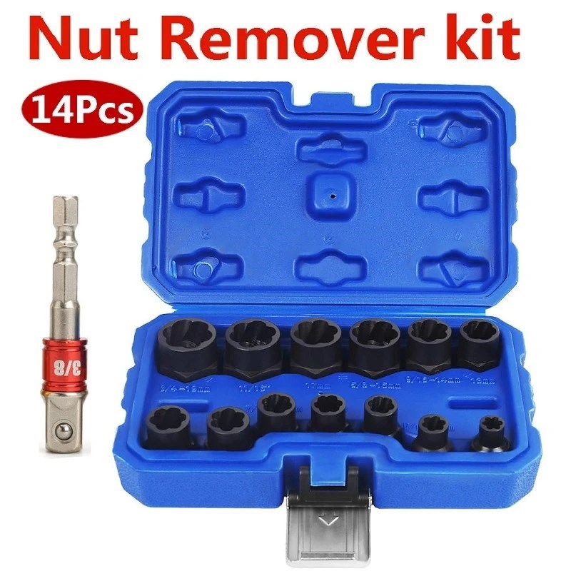 14pcs Impact Damaged Bolt Nut Remover Extractor Socket Tool