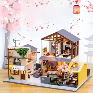 DIY 3D Dollhouse Japanese Architecture Wooden House LED Mini