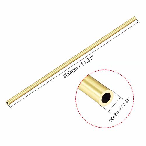 Brass Round Tube 300mm Length 8mm OD 1.5mm Wall Thickness Se