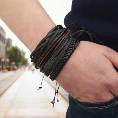 Hot Bracelets & Bangles mens leather bracelets Pulseira Masc