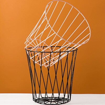 Wrought Iron Wire Cage Trash Can Round Wastebasket Office Tr