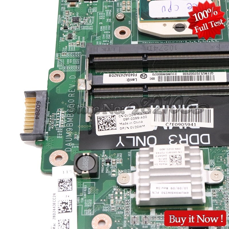 CN-0V20WM 0V20WM V20WM DAUM9BMB6D0 PC Main board For Dell In