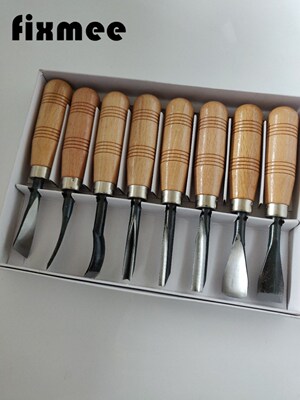8Pcs/set  Dry hand Wood Carving Tools Chip Detail Chisel set