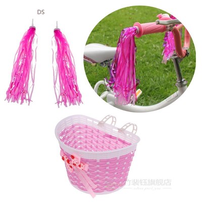 Basket Pink Girls Children's Basket with Handlebar Fringes A
