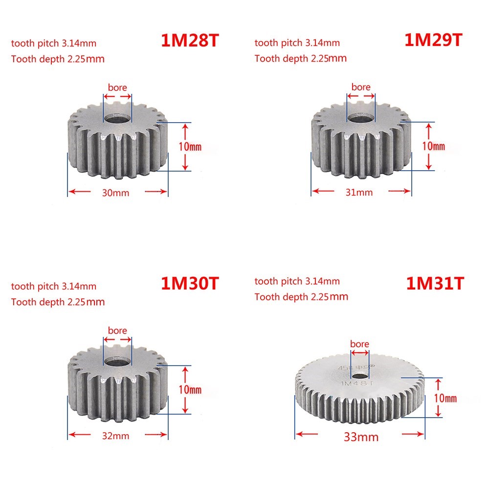 1Pcs 45# Steel Spur Gear 1Modulus 28-43 Teeth Metal Gear Thi