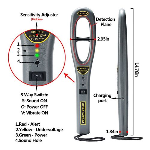 Portable Hand Held Metal Detector Light Weight Security Sca