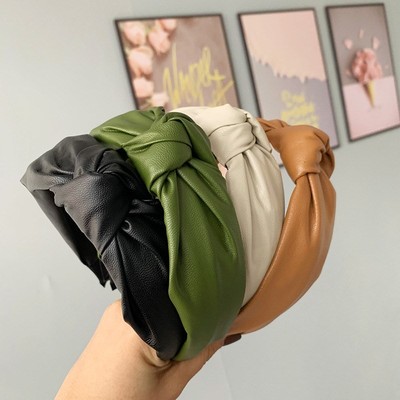 Retro Knotted Headband Handmade PU Leather Hairbands For Wom