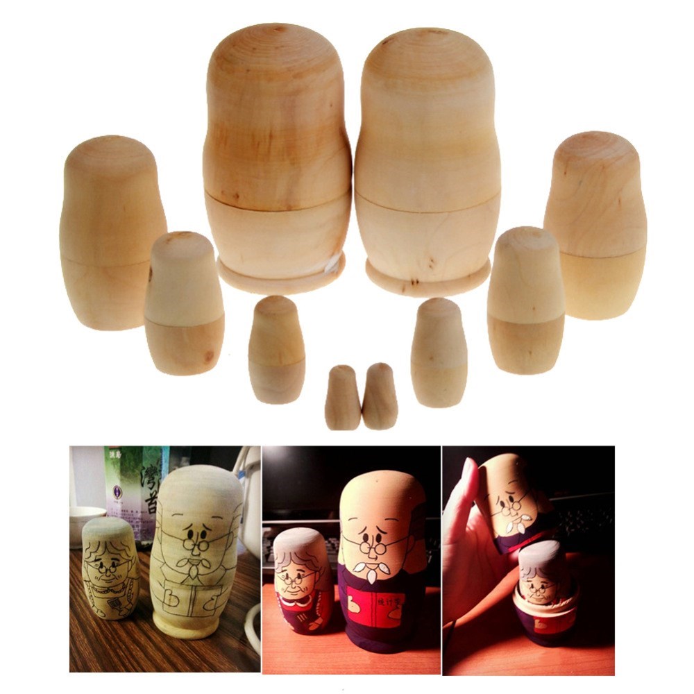 5Pcs DIY Wooden Blank Embryos Russian Nesting Dolls Matryosh