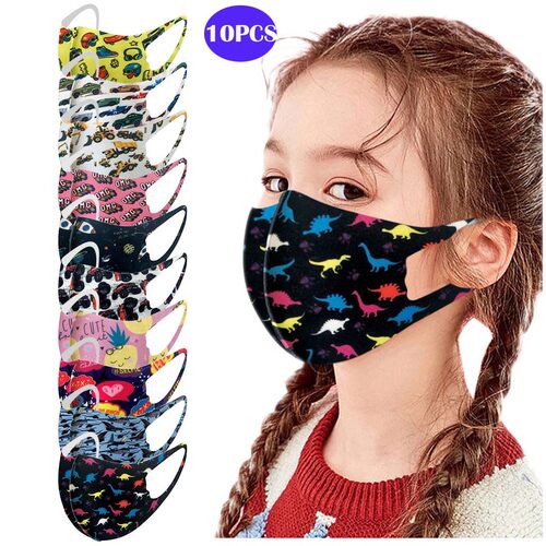 10PC Kawaii Kids Face Masks Washable Dinosaur Design Cartoon