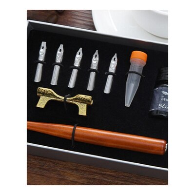 1 Set Retro Calligraphy Fountain Dip Pen with 5 Nibs Ink Kit