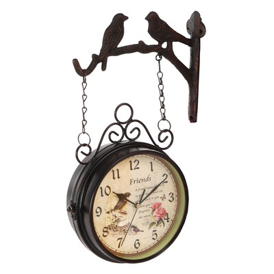 Outdoor Garden Wall Clock Double Sided  Bird Vintage Retro H