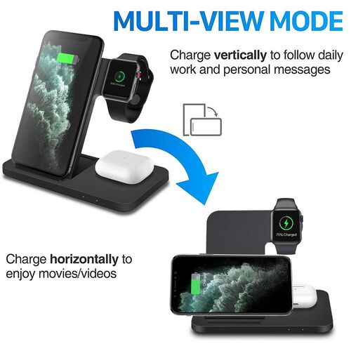 15W Wireless Charger Stand 3 in 1 Qi Fast Charging Dock Stat