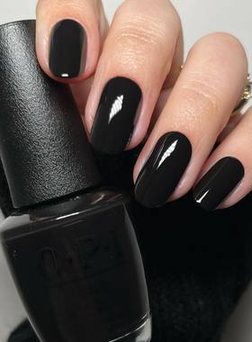 opi指甲油纯黑色T02玛瑙黑显白珠光黑樱桃I43持久免烤底油亮油