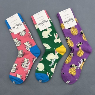 happysocks袜子旗舰店新款经典女袜时尚百搭ins潮HS纯棉中筒袜子