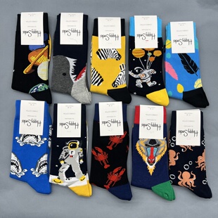 happyscoks袜子瑞典潮牌男士袜子时尚百搭ins潮街头纯棉中长筒袜