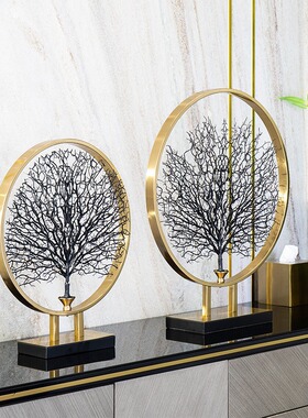 跨境新中式轻奢大理石摆件高级感创意家居家用客厅装饰工艺品