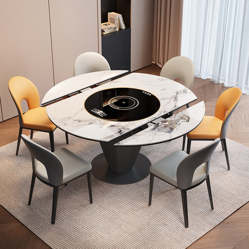 蒂梵拉钻石轻奢餐桌可伸缩带电磁炉内嵌暖菜转盘高级感岩板餐台,住宅家具,岩板餐桌,淘宝优惠券,粉丝福利购,淘宝优惠卷