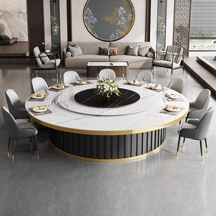 意式电动转盘餐桌大圆桌饭店别墅酒店包厢带转盘岩板火锅桌椅组合