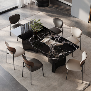 意式轻奢黑玫瑰天然奢石餐桌高级感2026热卖长方形宝格丽大理石桌