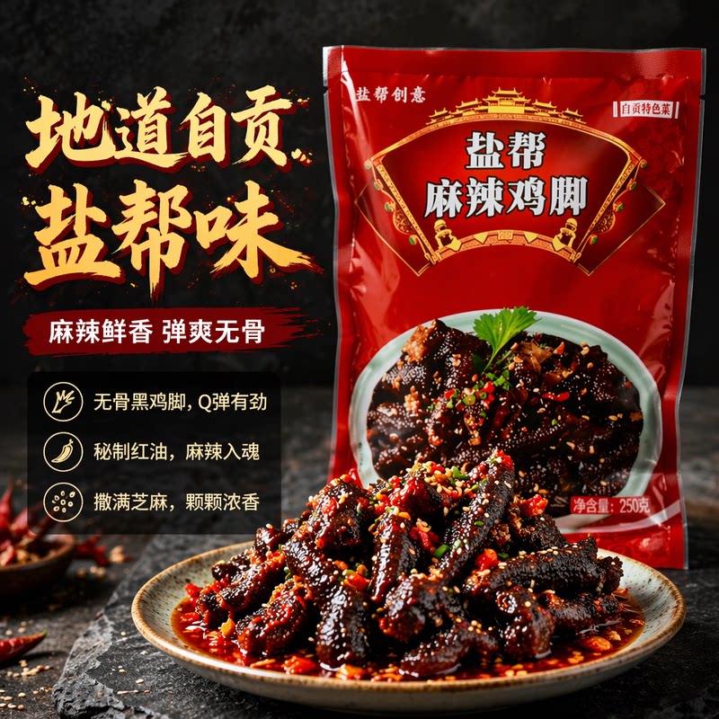 盐帮脱骨麻辣乌鸡爪红油去骨土鸡黑鸡脚凉伴菜开胃预制菜即食整箱
