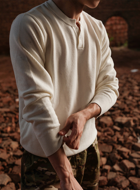 GTAL美式新贵亨利领长袖老钱风针织衫纯棉打底衫复古休闲内搭上衣