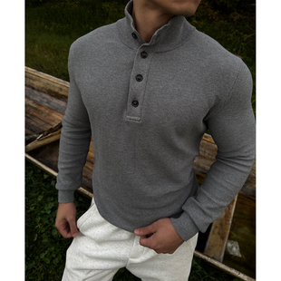 GTAL25AW美剧性张力亨利领毛衣美式 上衣 休闲老钱风纯色复古长袖