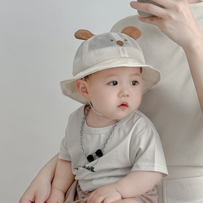 婴儿帽子夏季薄款遮阳帽宝宝男防晒帽婴幼儿网眼儿童渔夫帽太阳帽