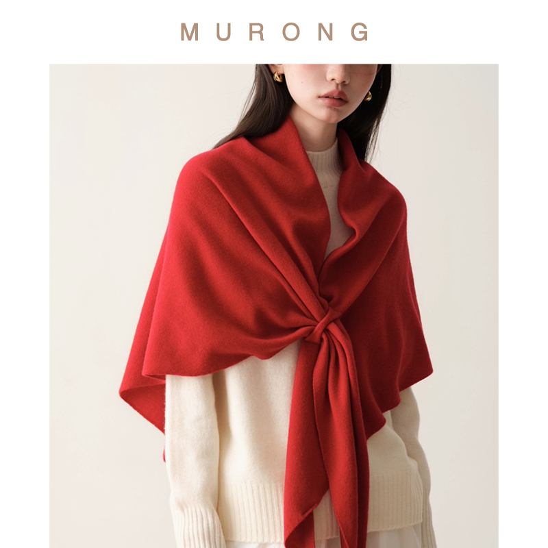 复古高级感100%澳羊毛披肩围巾女