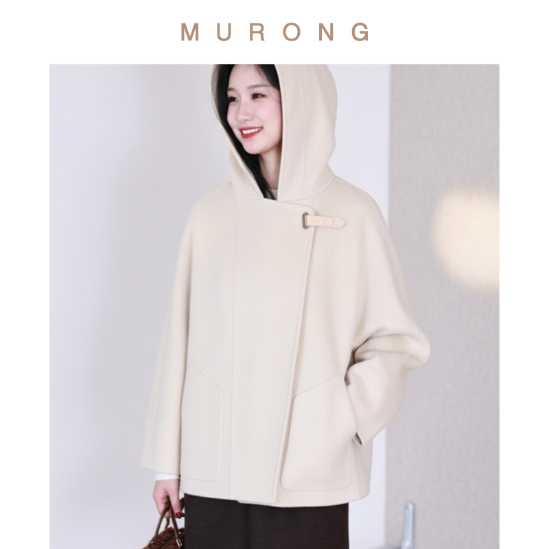 复古皮扣高支10%牦牛绒毛呢大衣