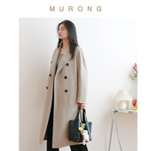 Social 优雅双排扣外套女 801茧型纯羊绒双面呢大衣 Queen M家经典