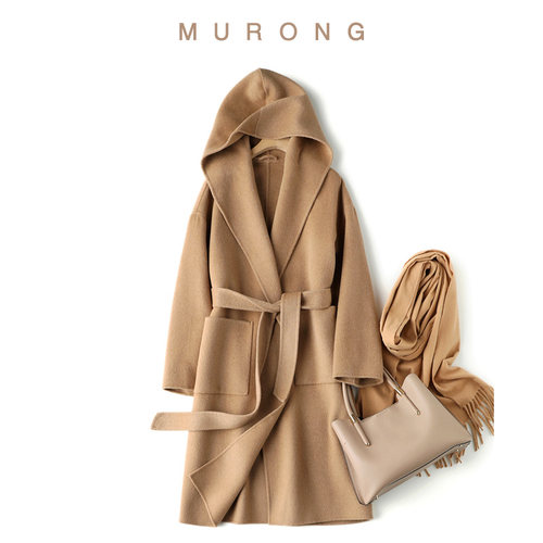 连帽双面呢大衣浴袍式外套