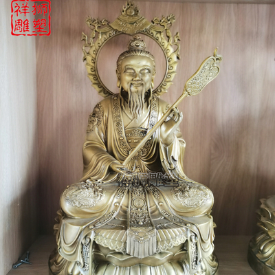祥狮铜雕三清像太上老君摆件供奉